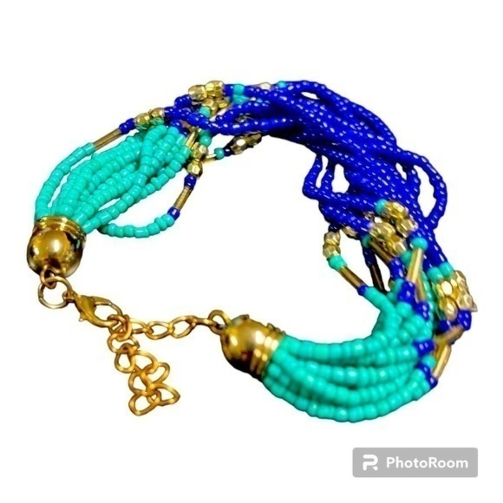 Multi Strand Indian Beaded Bracelet - Turquoise into Royal Blue